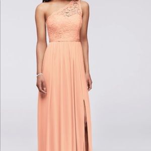 Bellini Long One Shoulder Lace Bridesmaid Dress.